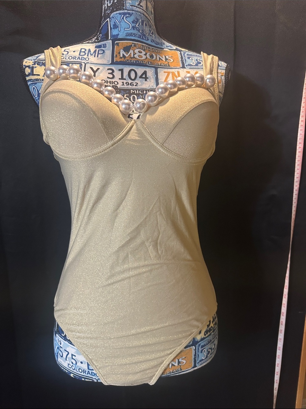 Pearl-Accent Gold One-Piece Swimsuit